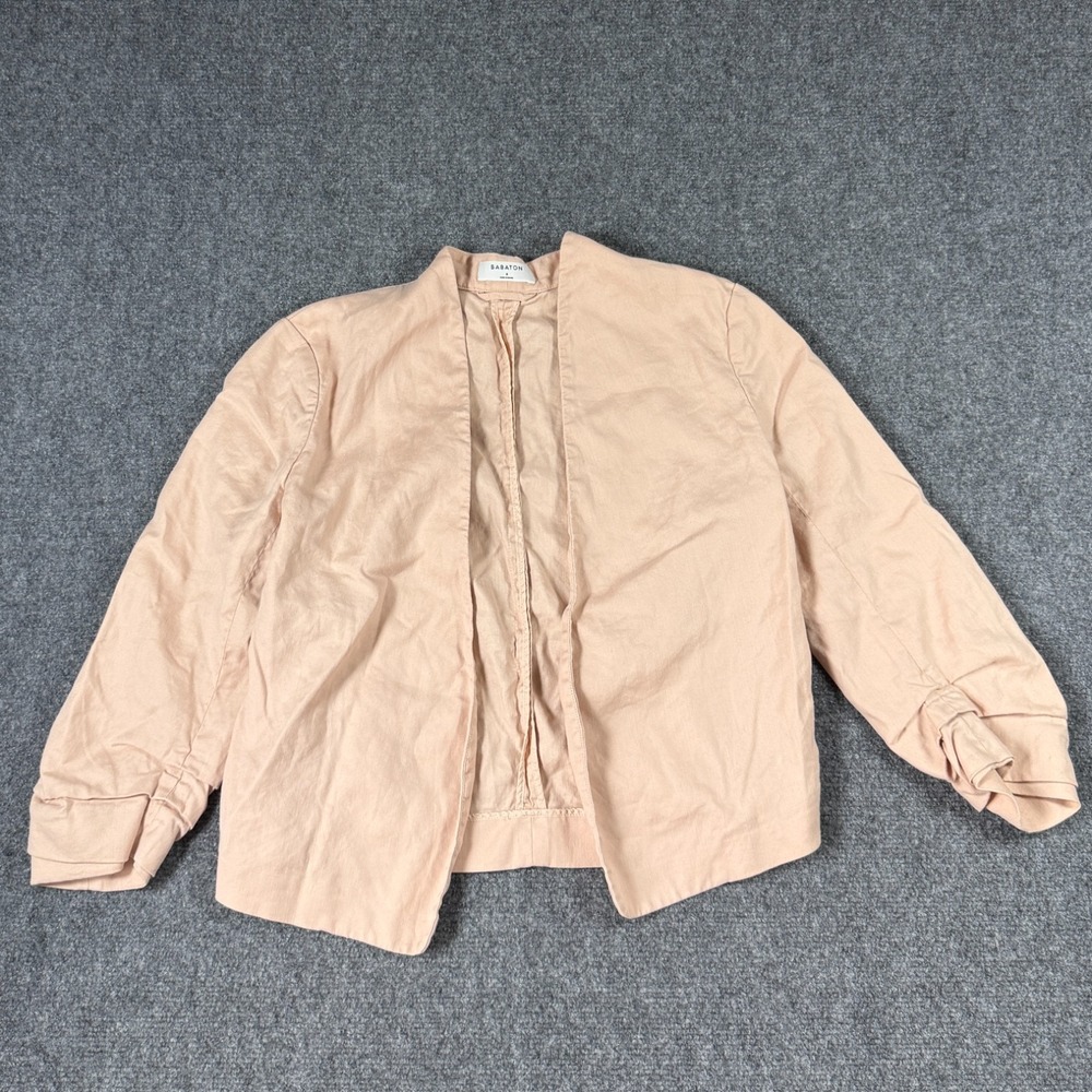 Aritzia Babaton Womens 6 Open front Minimalist Blazer Ruched Sleeve Peach Pink